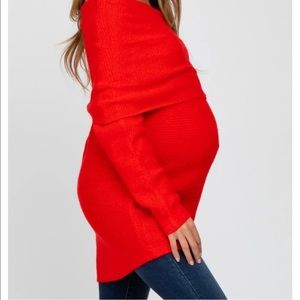 PinkBlush/bluIvy Red Off Shoulder Dolman Sleeve Knit Maternity Top - small